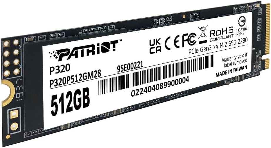 Patriot Memory P320 SSD interno de 512 GB - NVMe PCIe Gen 3x4 - M.2...