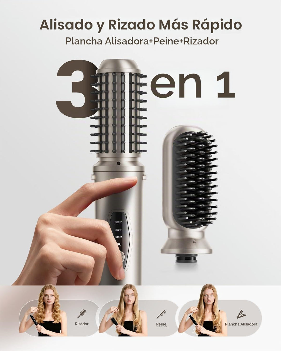 Cepillo Alisador de Pelo Inalámbrico, Cepillo de 2 en 1 para Rizar...