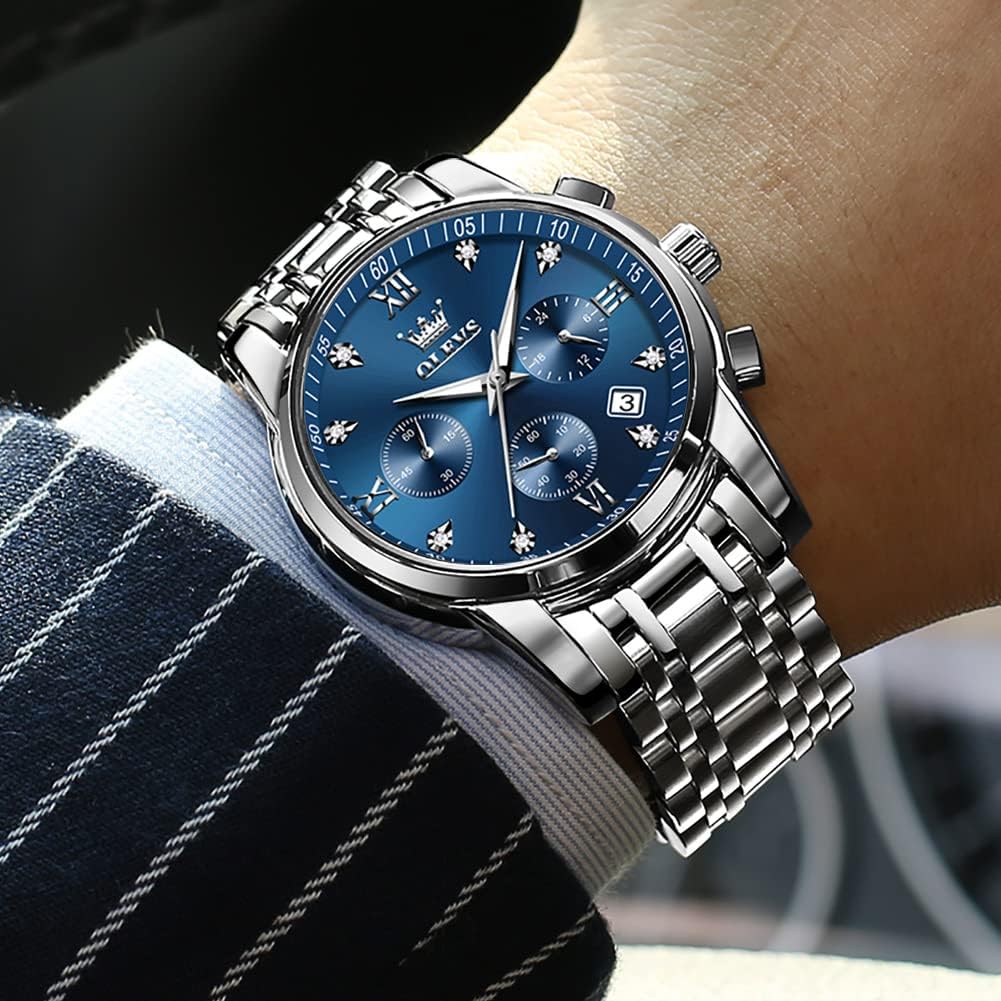 OLEVS Relojes de Hombre Lujo Impermeable Luminiscente Fácil de Leer Cronógrafo Oro Completo/Esfera Blanca/Esfera Negra Reloj de Pulsera con Calendario