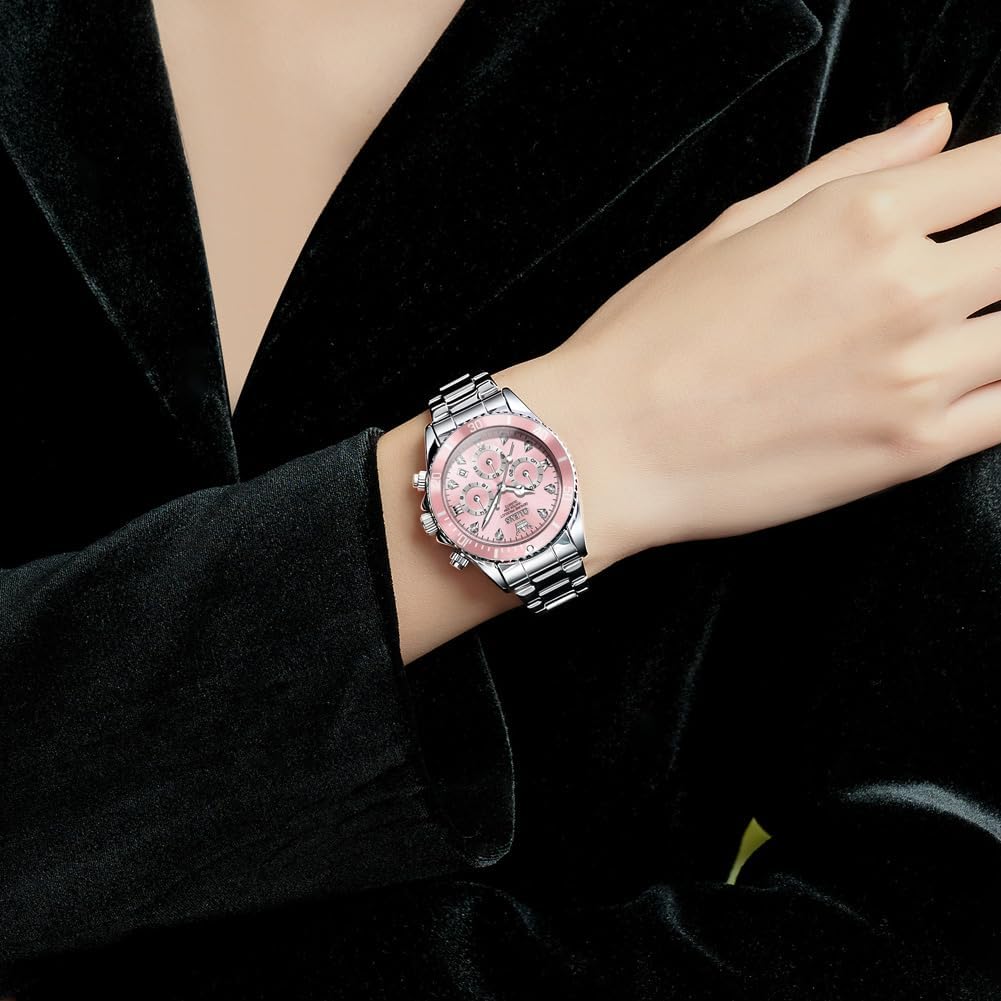 OLEVS Reloj para Mujer Moderno de Moda con Diamantes para Damas Analógico, Acero Inoxidable, Resistente al Agua, Luminosa, Día, Fecha, Dos Tonos