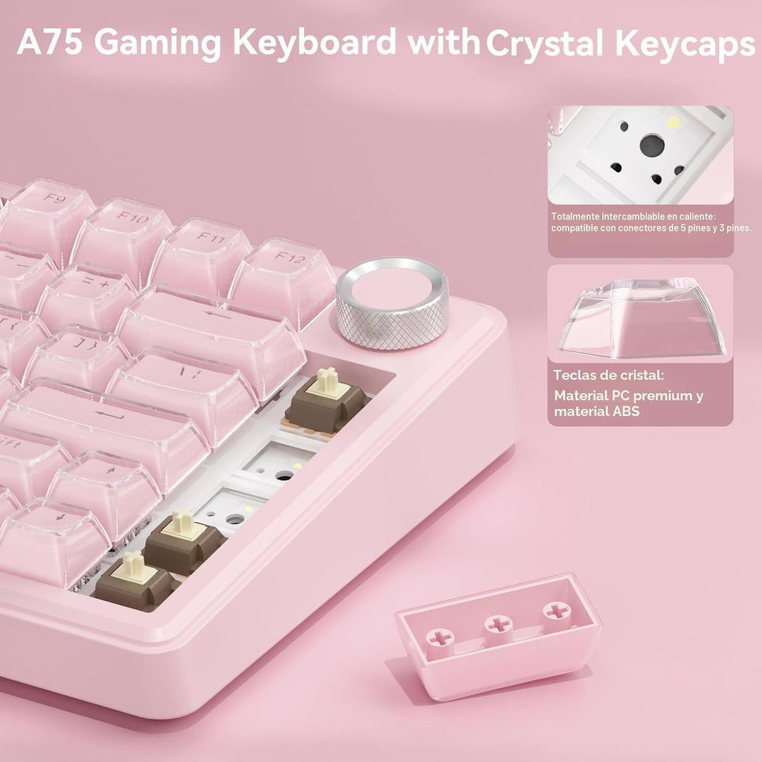 SOLAKAKA Teclado inalámbrico A75 para juegos con perilla multifunci...