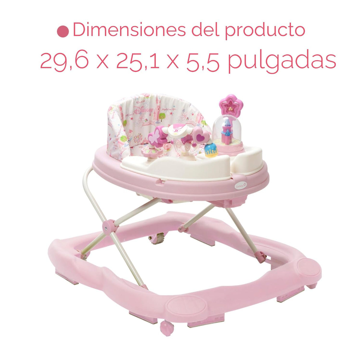 Disney Andador de princesa con ruedas, andadores de bebé rosa y centro de actividades para bebés