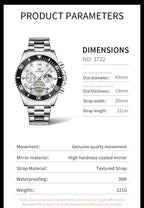 OLEVS Reloj de caballero Cronógrafo de lujo con fases de la luna, dos tonos, acero inoxidable, a prueba de agua, luminiscente, calendario empresarial, reloj de pulsera