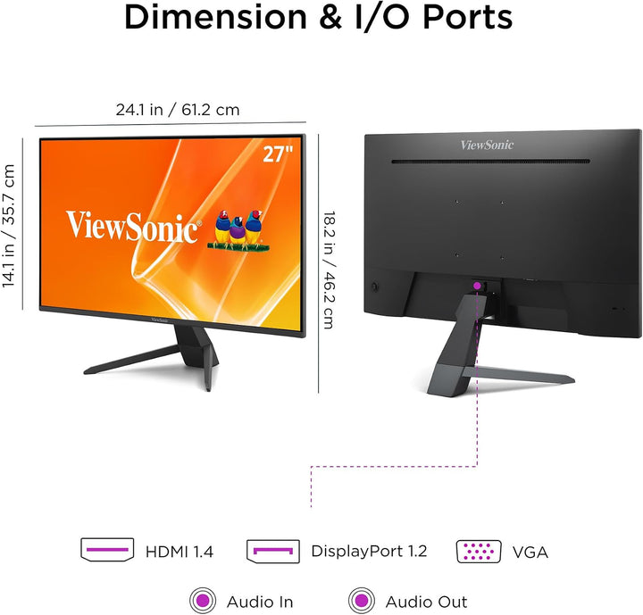 ViewSonic VX2770-MHD Monitor de 27 pulgadas 1080p, pantalla IPS con...