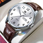 OLEVS Relojes de Cuero para Hombres, Casual, Fácil de leer, Quartz, Números, Resistente al Agua