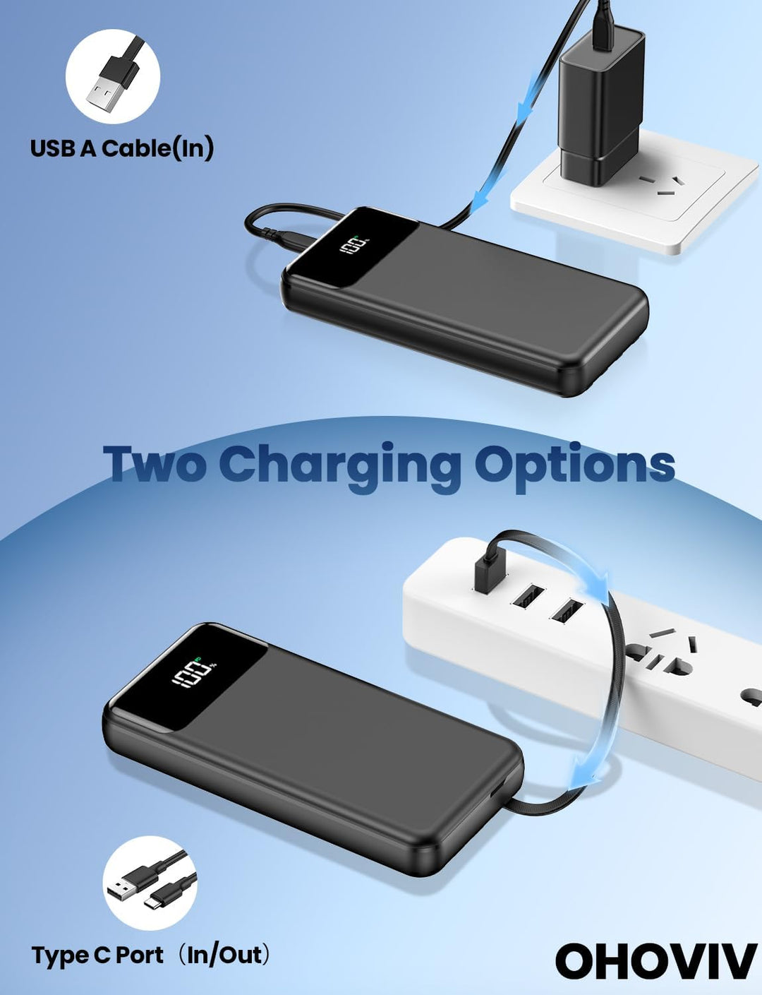 Cargador portátil, banco de energía de 50000 mAh con cables incorpo...