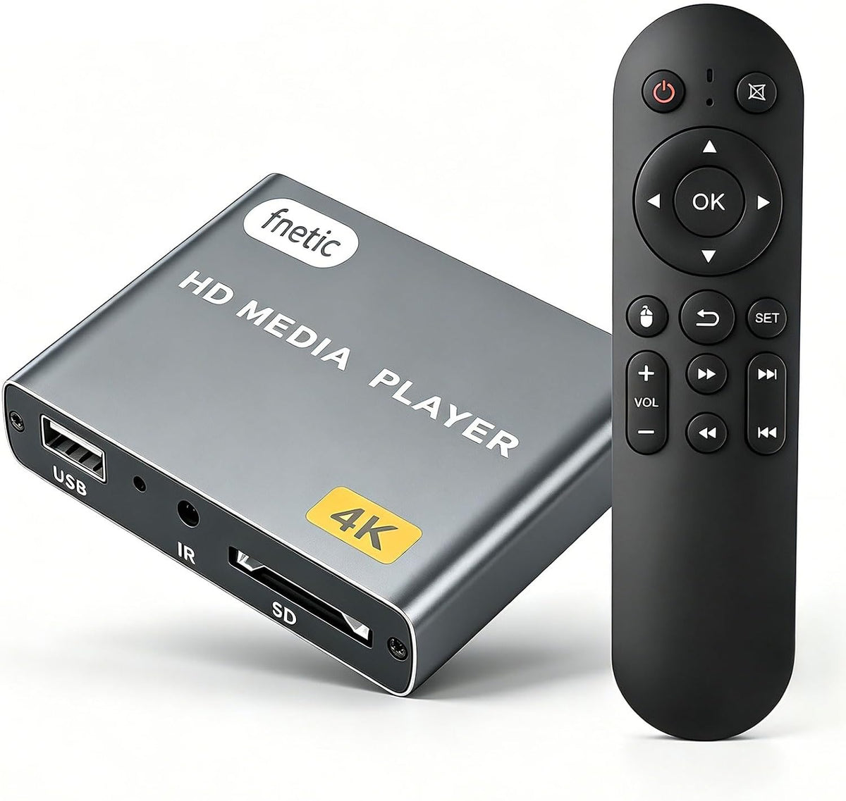 Fneitc Reproductor multimedia 4K Full-HD con ranura para tarjeta USB/SD para