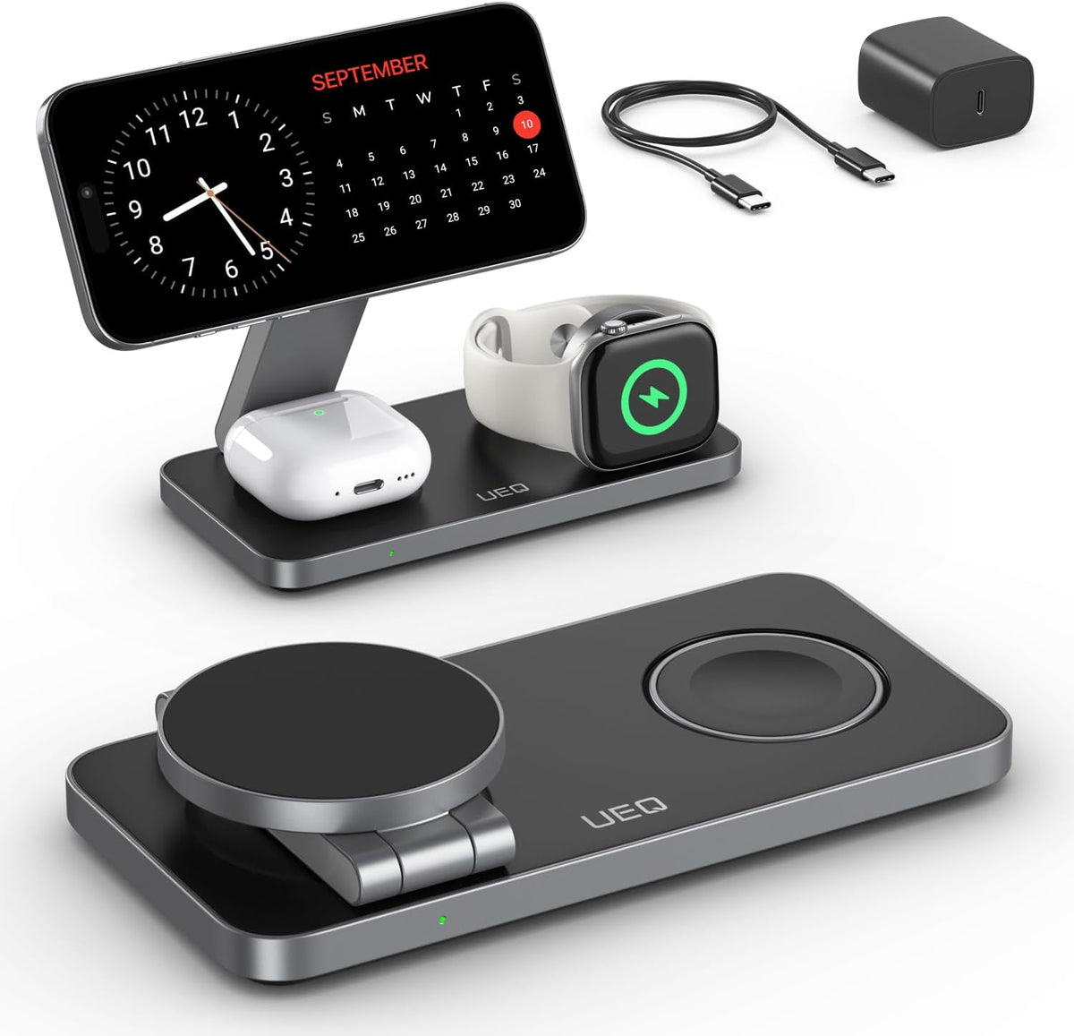 Estación de carga inalámbrica plegable 3 en 1 para soporte de cargador Apple MagSafe, estación de carga inalámbrica magnética rápida para iPhone 18 Pro Max 17 Air 16 15 14 13 12 Series