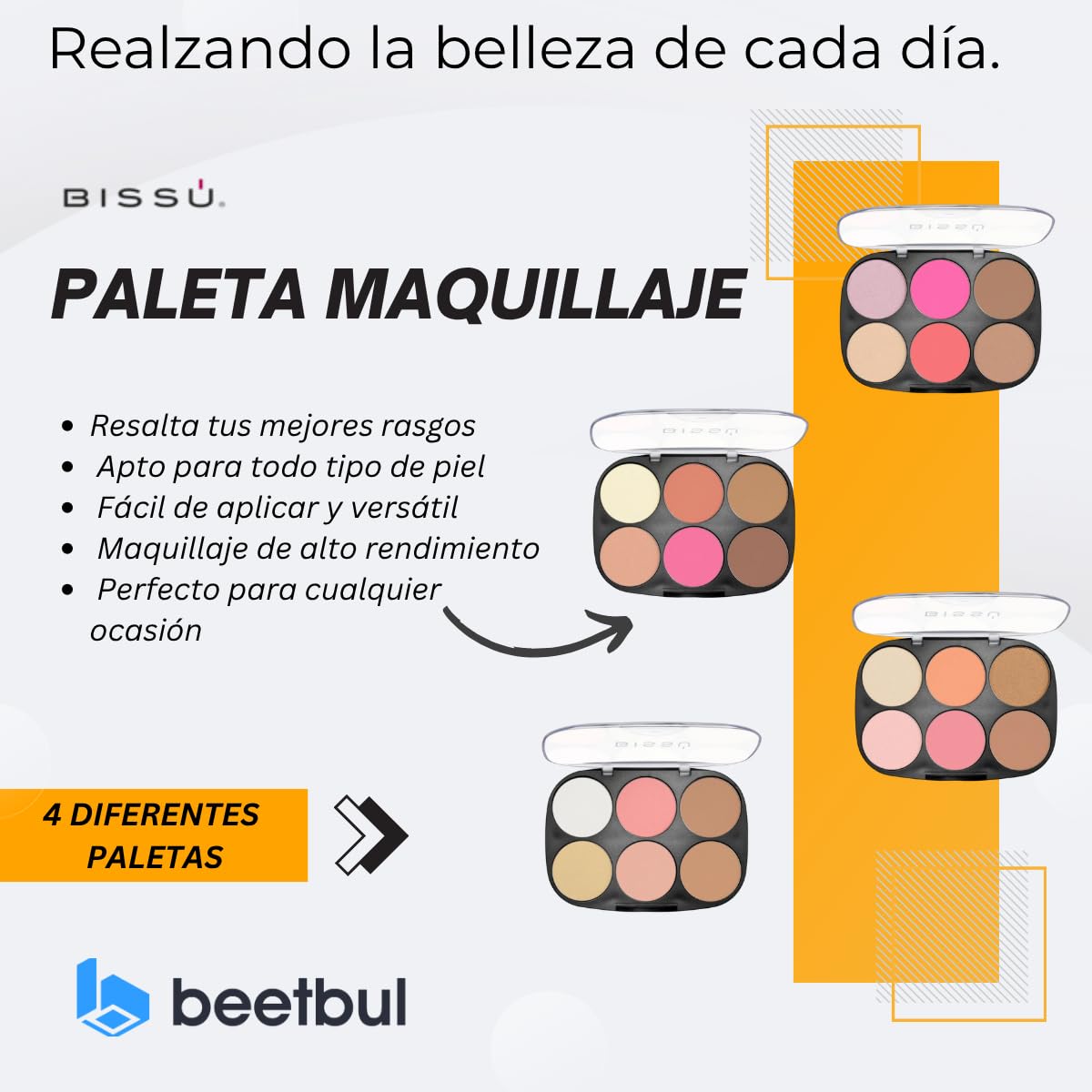 Kit de maquillaje Bissú paleta de 6 colores + esponja de terciopelo...