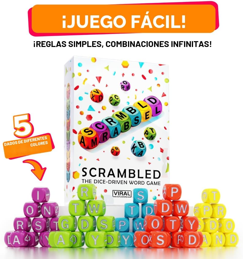 Viral Studios Scrambled The Dice-Driven Word Game Juego de fiesta de ritmo rápido | Deletrea, grita y gana en este desafío de sprint cerebral definitivo para 1 a 5 jugadores para familias, juegos y lugares de reunión