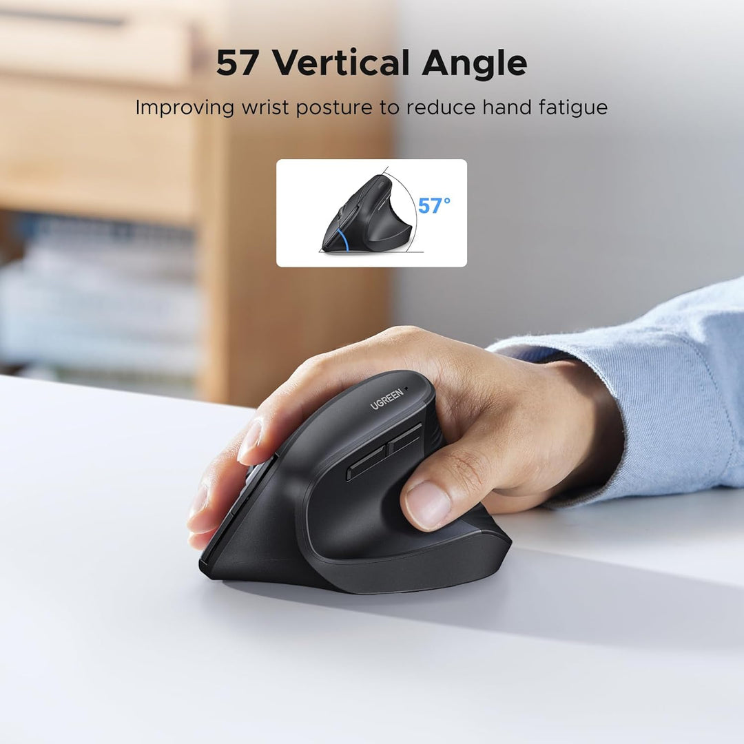 UGREEN Ratón vertical, mouse ergonómico inalámbrico Bluetooth, modo...
