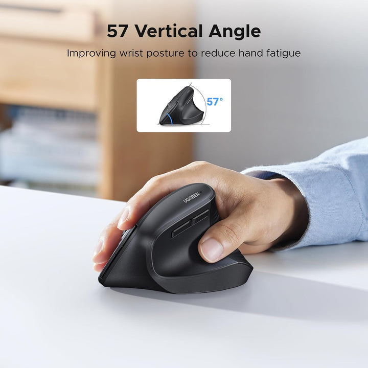 UGREEN Ratón vertical, mouse ergonómico inalámbrico Bluetooth, modo...