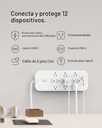 Belkin Regleta de protección contra sobretensiones de 12 salidas con 12 salidas de CA, 2 puertos USB-A y 1 puerto USB-C, cable de 6 pies, certificado UL con protección contra sobrecarga y sobretensión