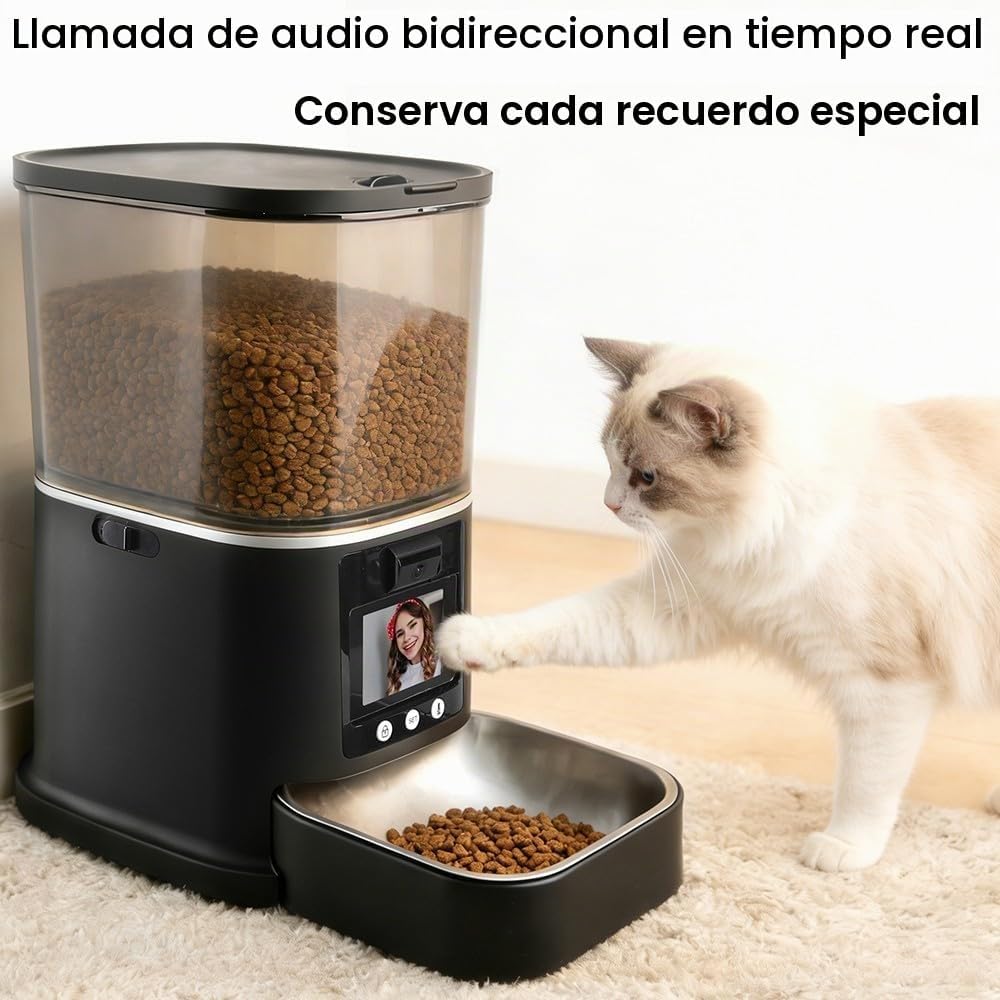Alimentador automático para gatos con cámara de video bidireccional