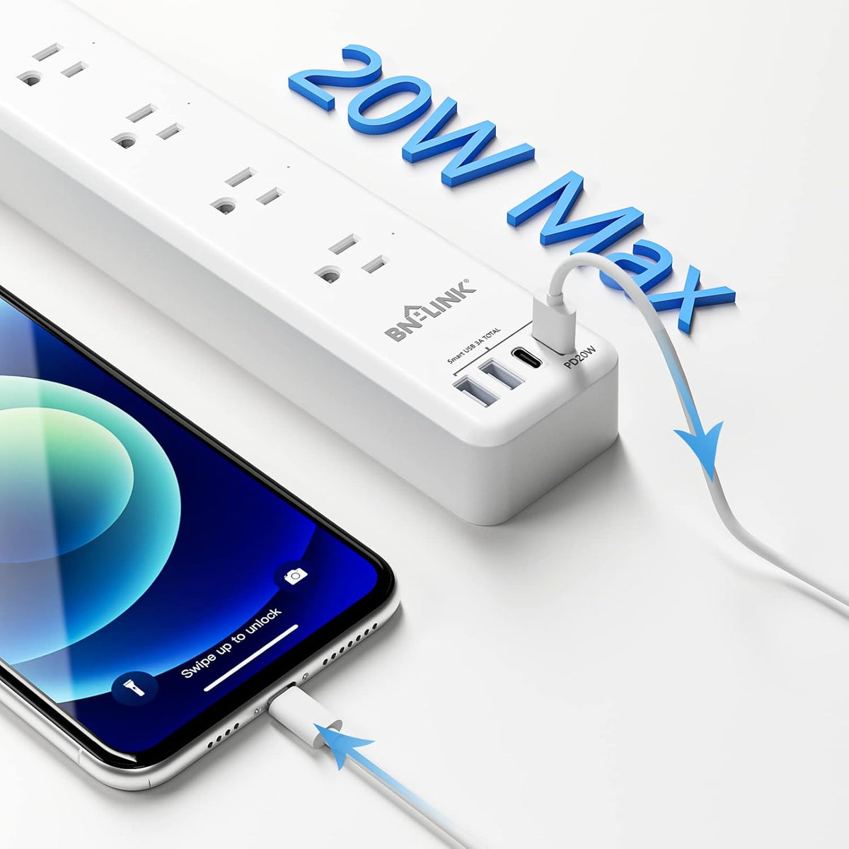BN LINK Smart Plug Power Strip, protector de sobretensiones con 6 tomacorrientes inteligentes controlados individualmente, 4 USB (incluido USB C de 20 W), compatible con Alexa y Google Home