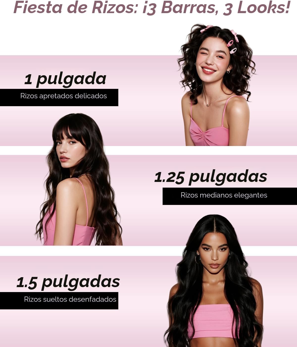 TSUYAGLA Rizador automático 3 en 1, rizadores de pelo, barriles de 1"-1.25