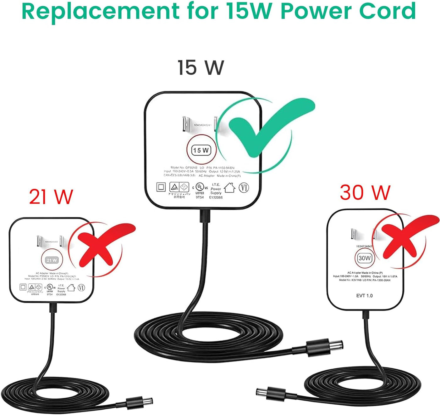 Repuesto de cable de alimentación de 15 W para Alexa Echo