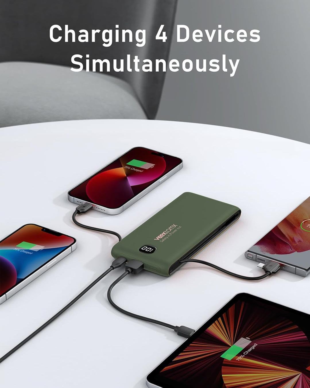 VEEKTOMX - Cargador portátil con cables integrados de 10,000 mAh, b...