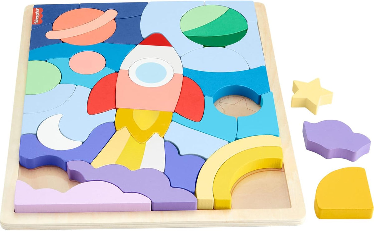 Fisher-Price Rompecabezas de bloques espaciales de madera para preescolar
