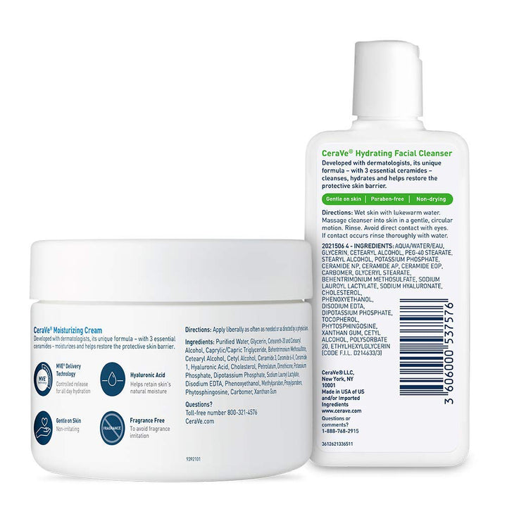 CeraVe Crema Hidratante y Limpiador Facial Hidratante, Combo de Pru...