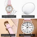 OLEVS Relojes de cuero para mujer lujo moda vestir impermeable cuarzo