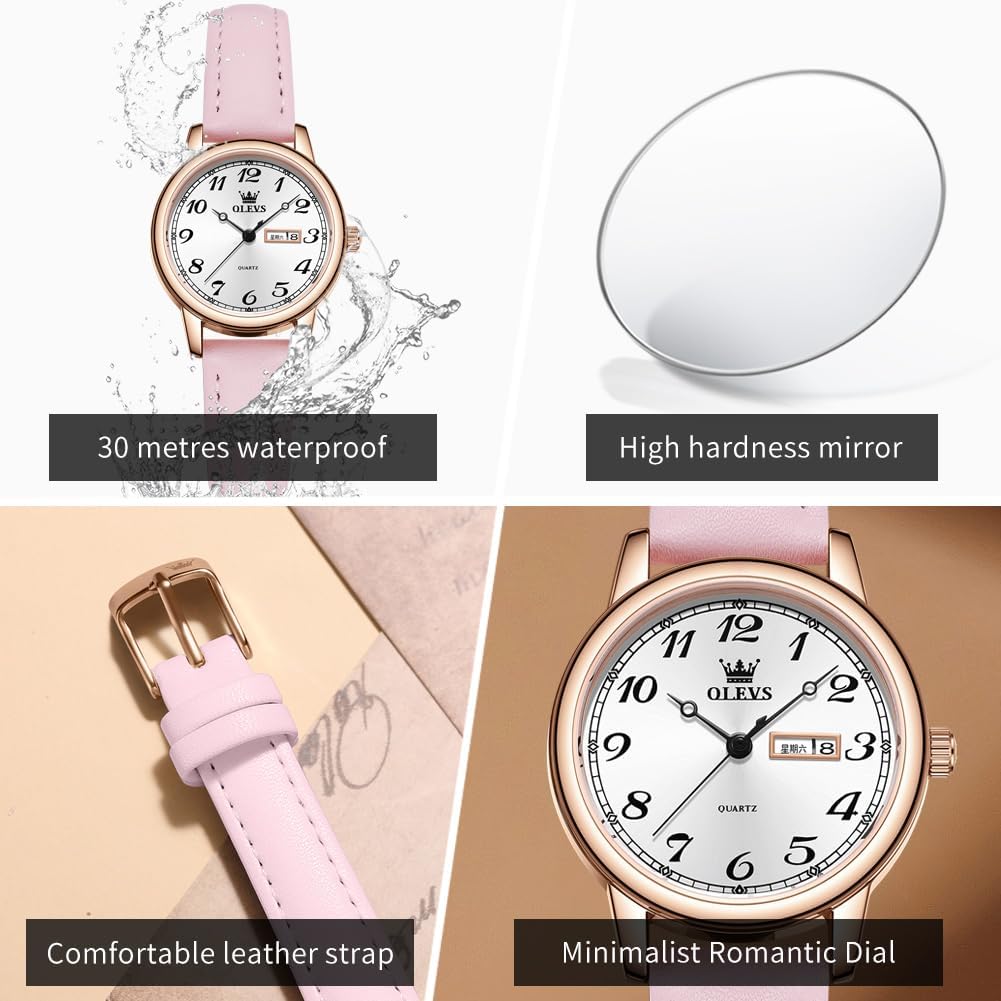 OLEVS Relojes de cuero para mujer lujo moda vestir impermeable cuarzo