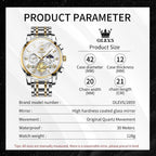 OLEVS Relojes para hombre, resistente al agua, de lujo, gran cara, reloj analógico de cuarzo de acero inoxidable, relojes de vestir analógicos para hombre, luminoso, multifuncional, reloj de hombre