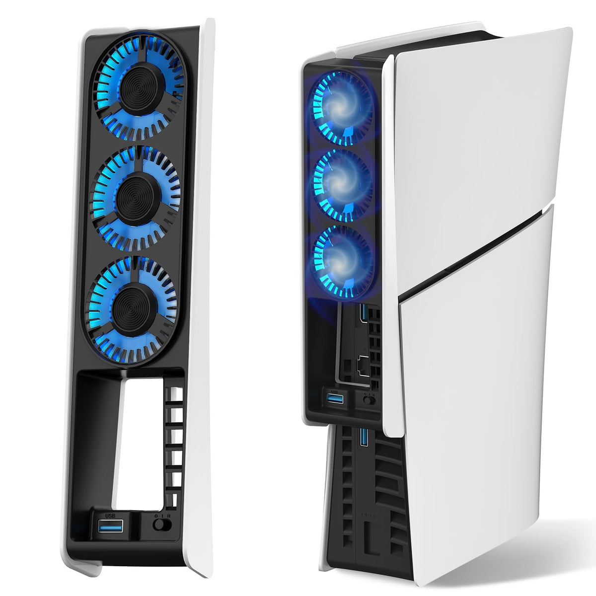 JUSPRO - Ventilador de refrigeración para PS5 Slim, ventilador de enfriamiento silencioso mejorado con luz LED para consola PS5 Slim Edición Digital y Discos