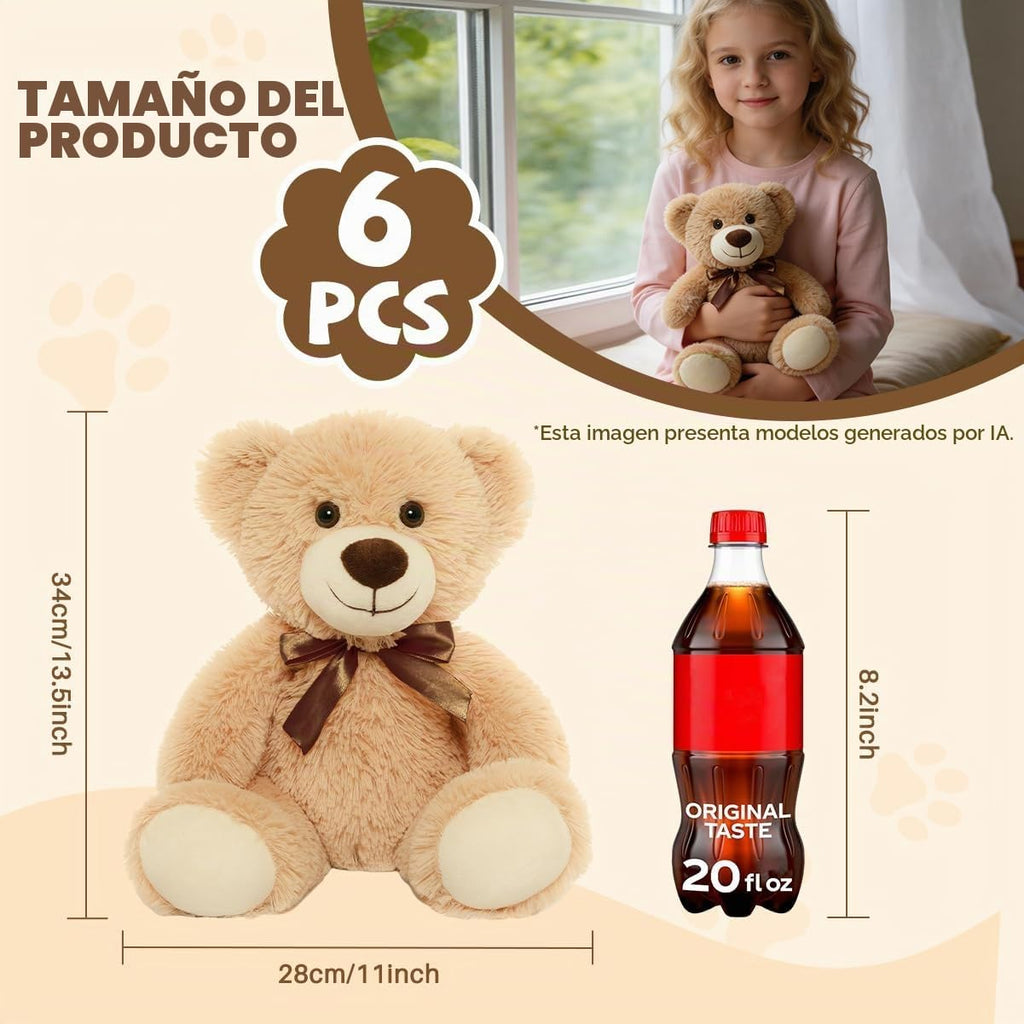 6 piezas de lindos osos de peluche a granel de 13.7 pulgadas, marrón