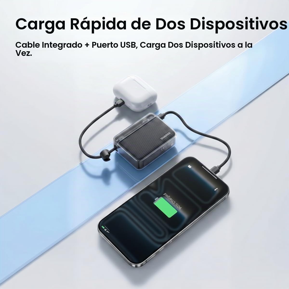 Mini cargador portátil 10000mAh banco de energía con cable incorpor...