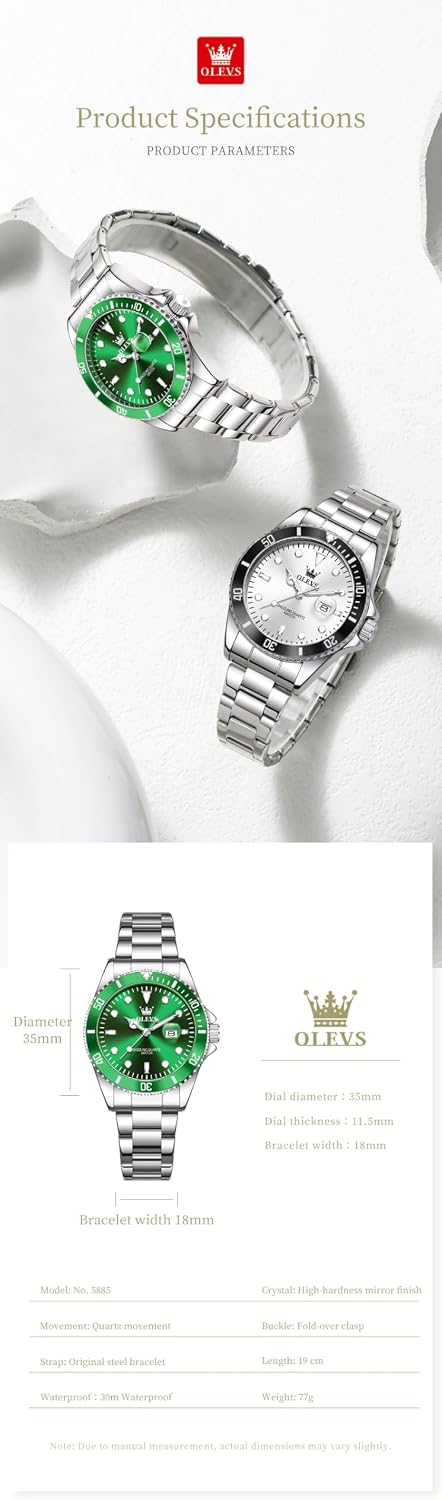 OLEVS Reloj Femenino Clásico de Mujer para Damas Análogo Acero Inoxidable Resistente al Agua Luminosa Día Fecha Dos Tonos de Fácil Lectura en la Muñeca
