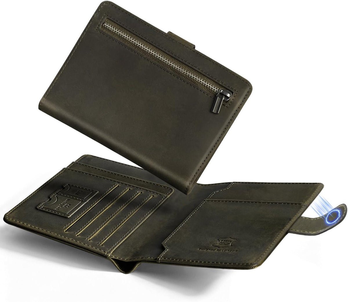 Soporte para pasaporte para familia de viajes: Cartera de cuero de grano completo para pasaporte para hombres - Cartera delgada con hebilla magnética con bloqueo RFID para billete aéreo SIM