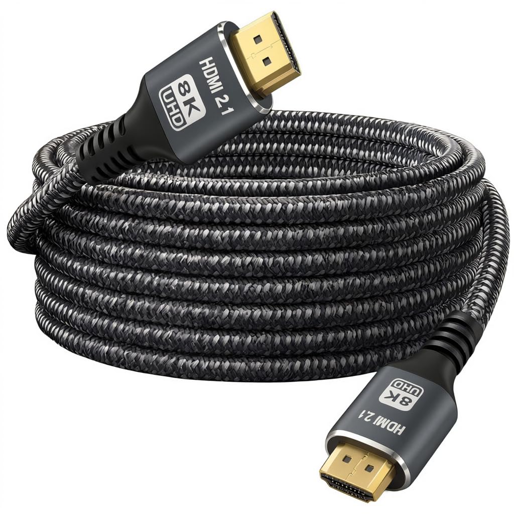 Cable HDMI 8K 10K 4K 2.1 48Gbps de nailon trenzado, 20 pies (20 ft)