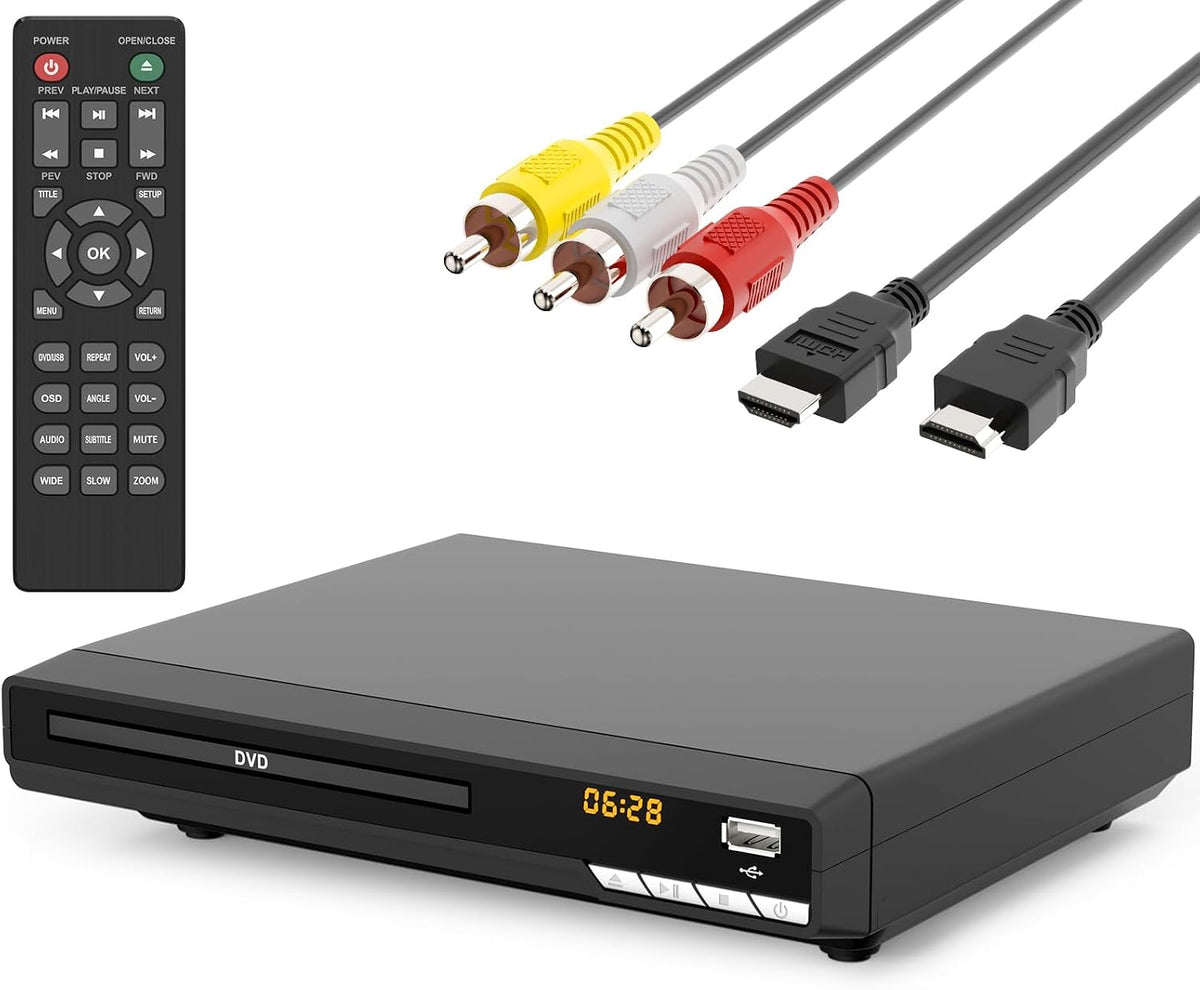 Reproductores de DVD para TV con HDMI, reproduce todas las regiones y formatos, reproductor de CD para el hogar, compatible con cables de video/CD/DVD/VCD/JPEG/USB, control remoto, HDMI y RCA