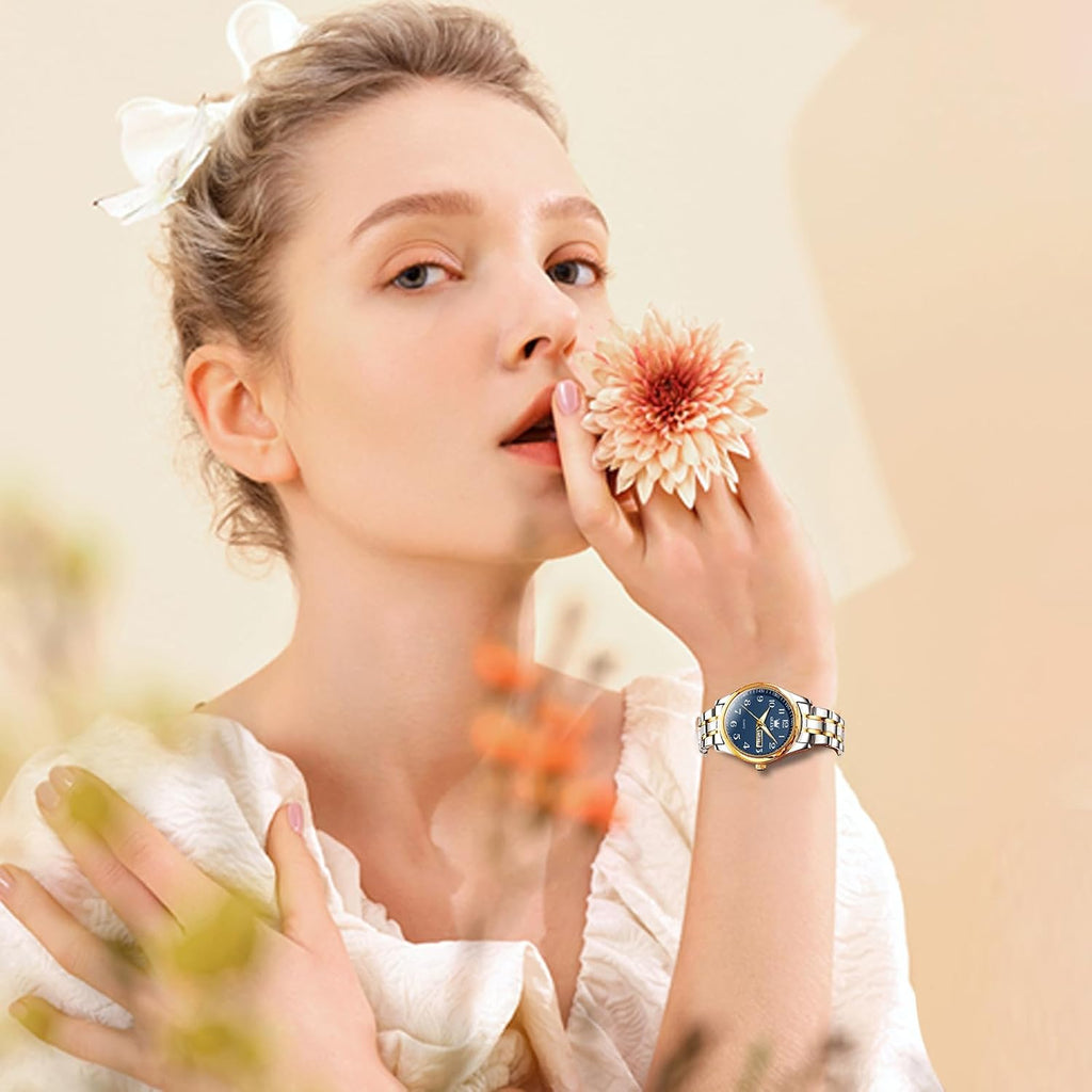 OLEVS Reloj de Lujo para Mujeres, Modo Pequeño de Muñeca, Acero Inoxidable, Reloj para Damas, Calendario