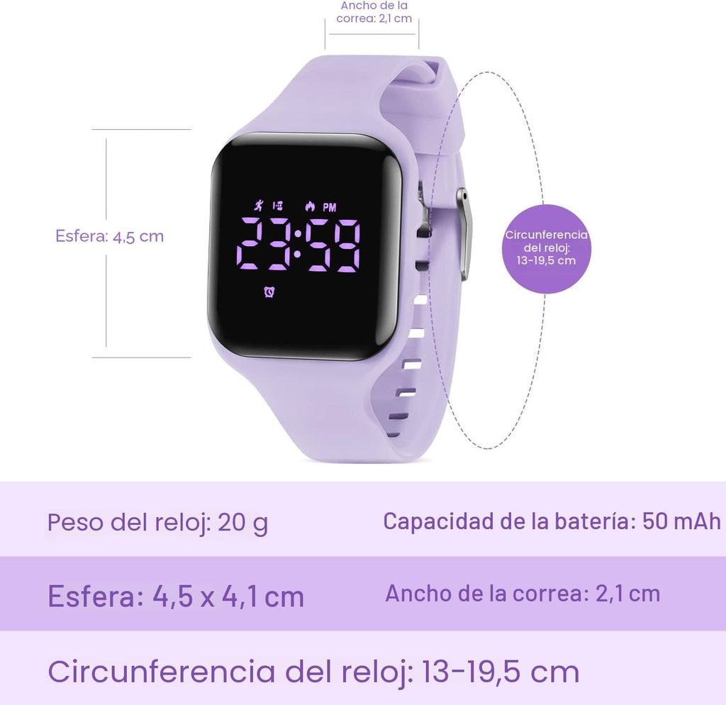 Relojes para niños y niñas, reloj deportivo digital con contador de pasos, podómetro, alarma de vibración, sin aplicación, impermeable, rastreador de fitness, reloj para niños, niñas, adolescentes