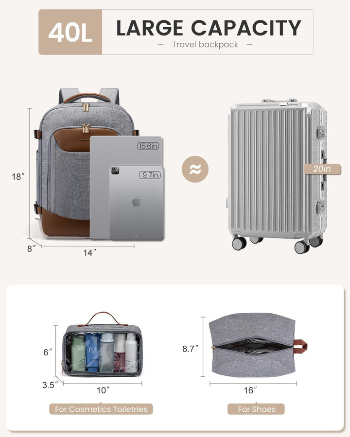 LOVEVOOK Mochila de viaje de 40 L para mujeres y hombres, mochila g...
