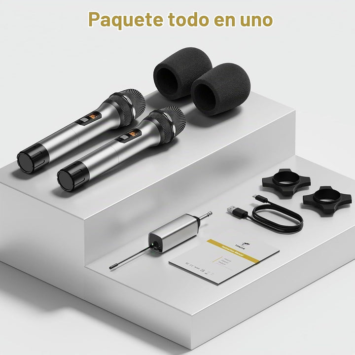 TONOR Micrófonos inalámbricos, sistema de micrófono dinámico de met...
