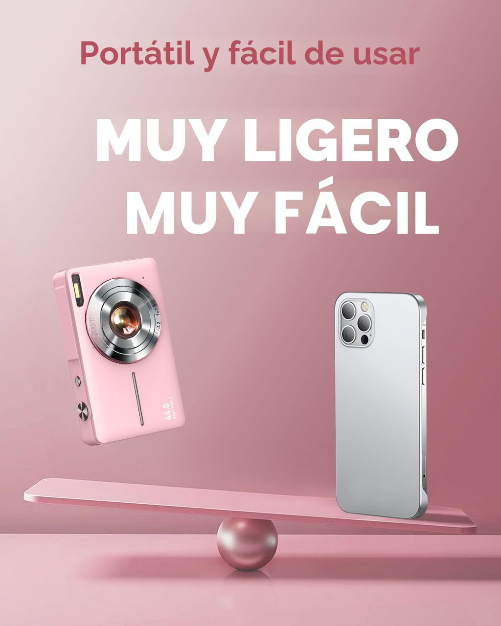 Lecran Cámara digital, FHD 1080P - Cámara de apuntar y disparar para niños, Rosa