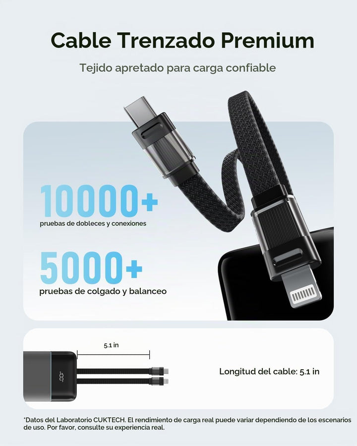 CUKTECH Banco de energía de 20,000 mAh, cables Lightning USB-C y MF...
