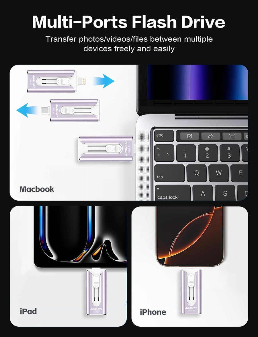 AUAMOZ Mini unidad flash de doble interfaz de 256 GB, memoria portá...