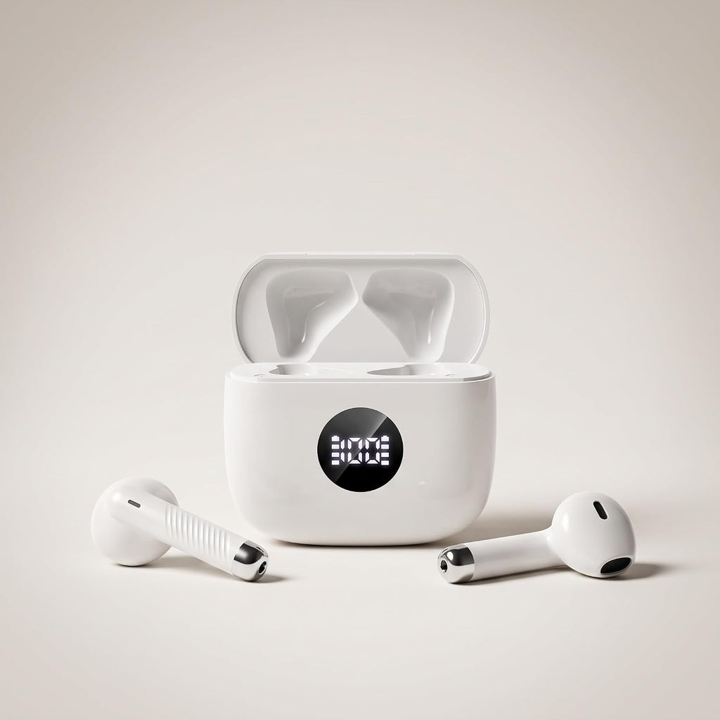 Auriculares inalámbricos Bluetooth 5.4, Auriculares con pantalla LED de energía estéreo 6D, Auriculares Bluetooth intrauriculares con micrófono de cancelación de ruido, Reproducción de 40H, estuche