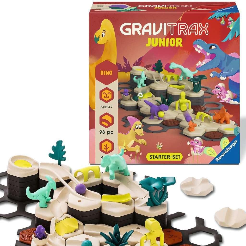 Ravensburger GraviTrax Junior Starter Set L Dino 24586 - Carrera de mármol extensible para niños, hecha de materiales respetuosos con el medio ambiente con mundos temáticos, juguete educativo y de