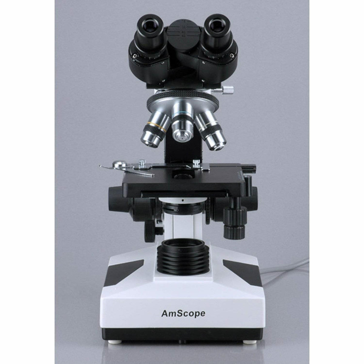 AmScope - Microscopio binocular de compuesto biológico 1600X + 50 portaobjetos + 100 cubreobjetos - B490A-50P100S