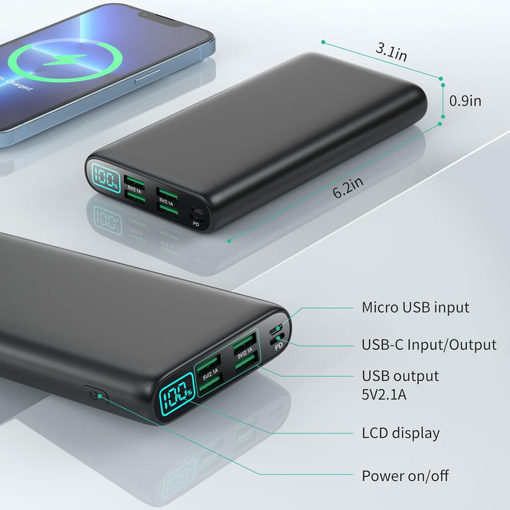 Cargador portátil de 38800 mAh con 5 salidas y 2 entradas, PD USB C...