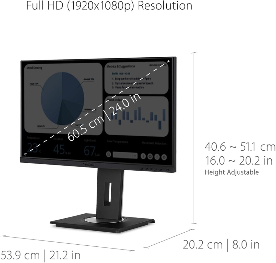 ViewSonic VG2448A Monitor IPS de 24 pulgadas 1080p ergonómico con b...
