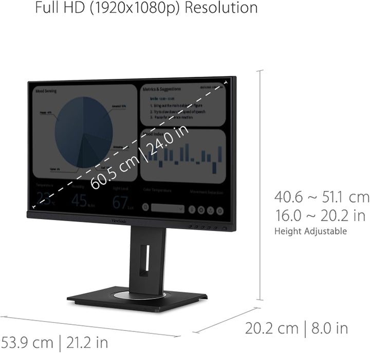 ViewSonic VG2448A Monitor IPS de 24 pulgadas 1080p ergonómico con b...