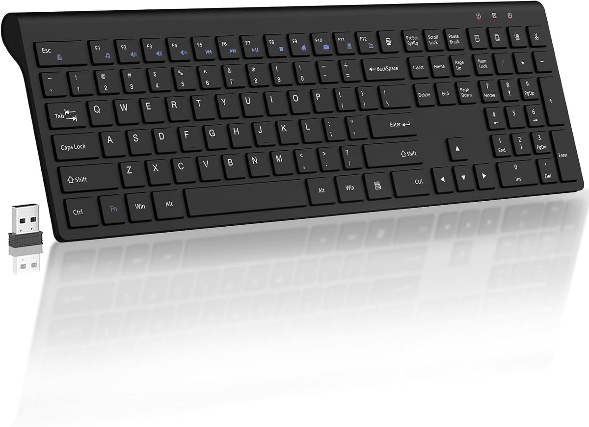 Teclado inalámbrico, 2.4G USB delgado silencioso sin cables para Wi...