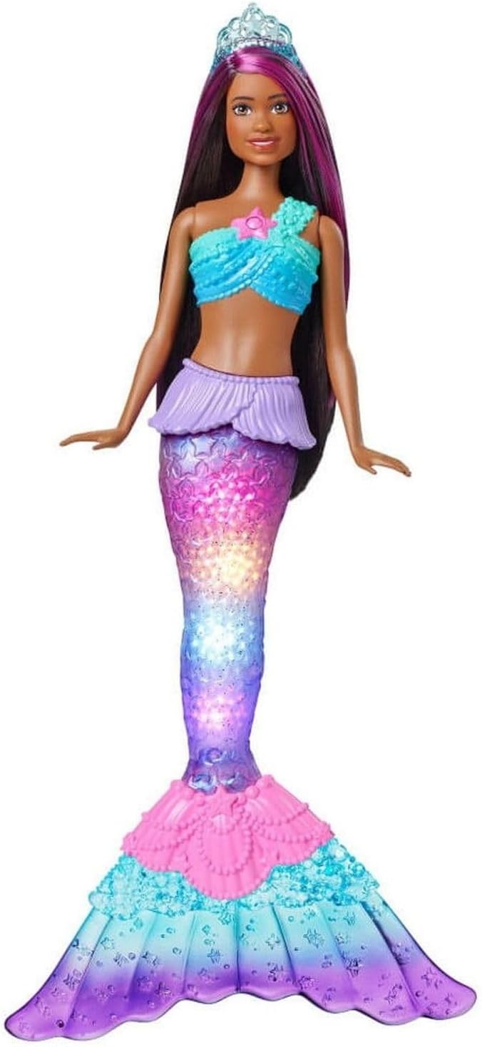Muñeca de sirena Barbie con cola que se ilumina con luz brillante a...