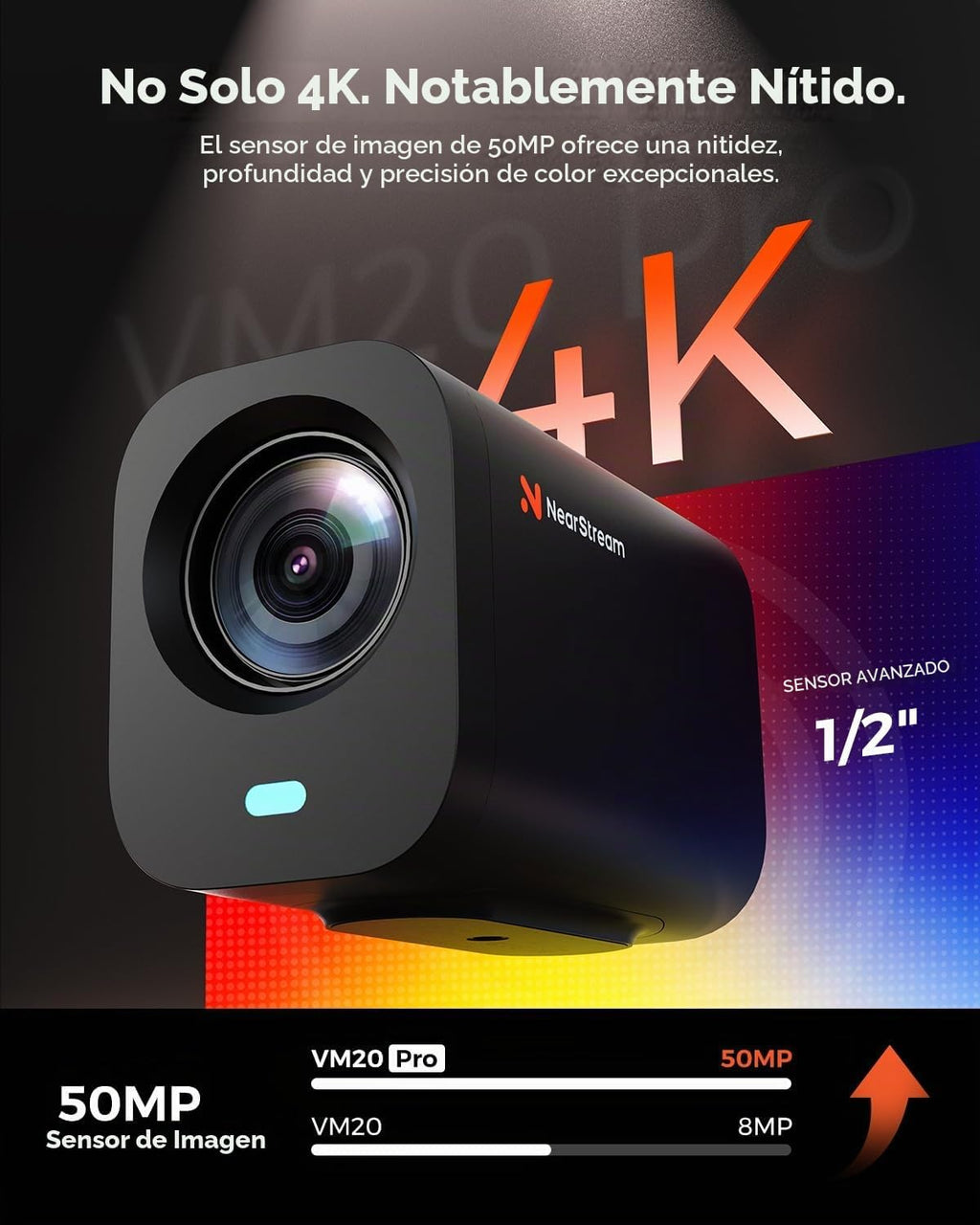 NearStream Cámara de transmisión VM20 Pro 4K, sensor de 1/2" 50MP, zoom